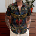 Bon Jovi Stained Glass Hawaiian Shirt - Unisex Classic Rock Heart Dagger Button Up