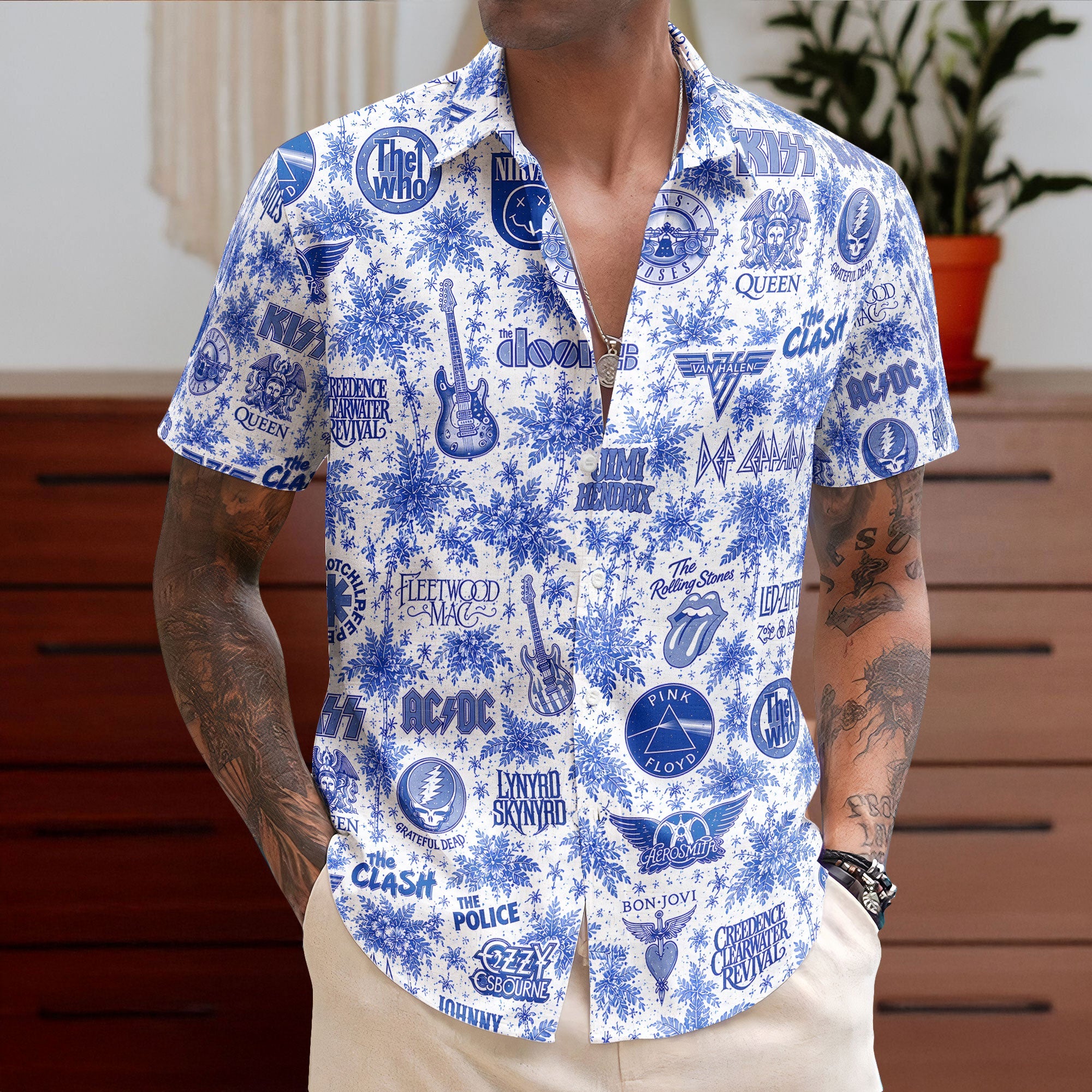 Classic Rock Legends Hawaiian Shirt Beatles Pink Floyd Nirvana Aloha Shirt – Retro Music Unisex Shirt