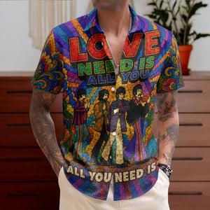 The Beatles Hawaiian Shirt - Unisex Retro All You Need Is Love Mosaic Button Up