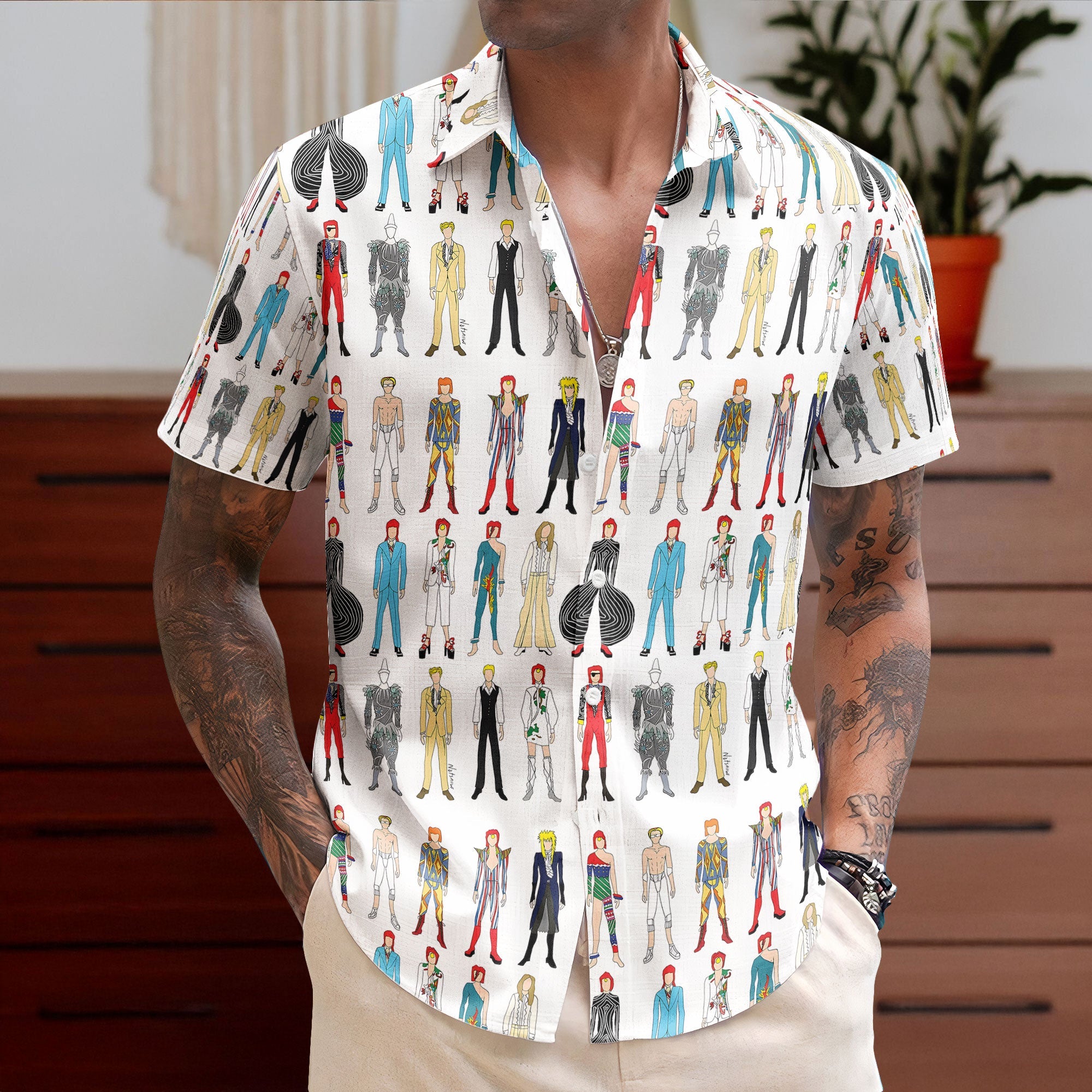David Bowie Cartoon Character Hawaiian Shirt – Retro Music Inspired Shirt