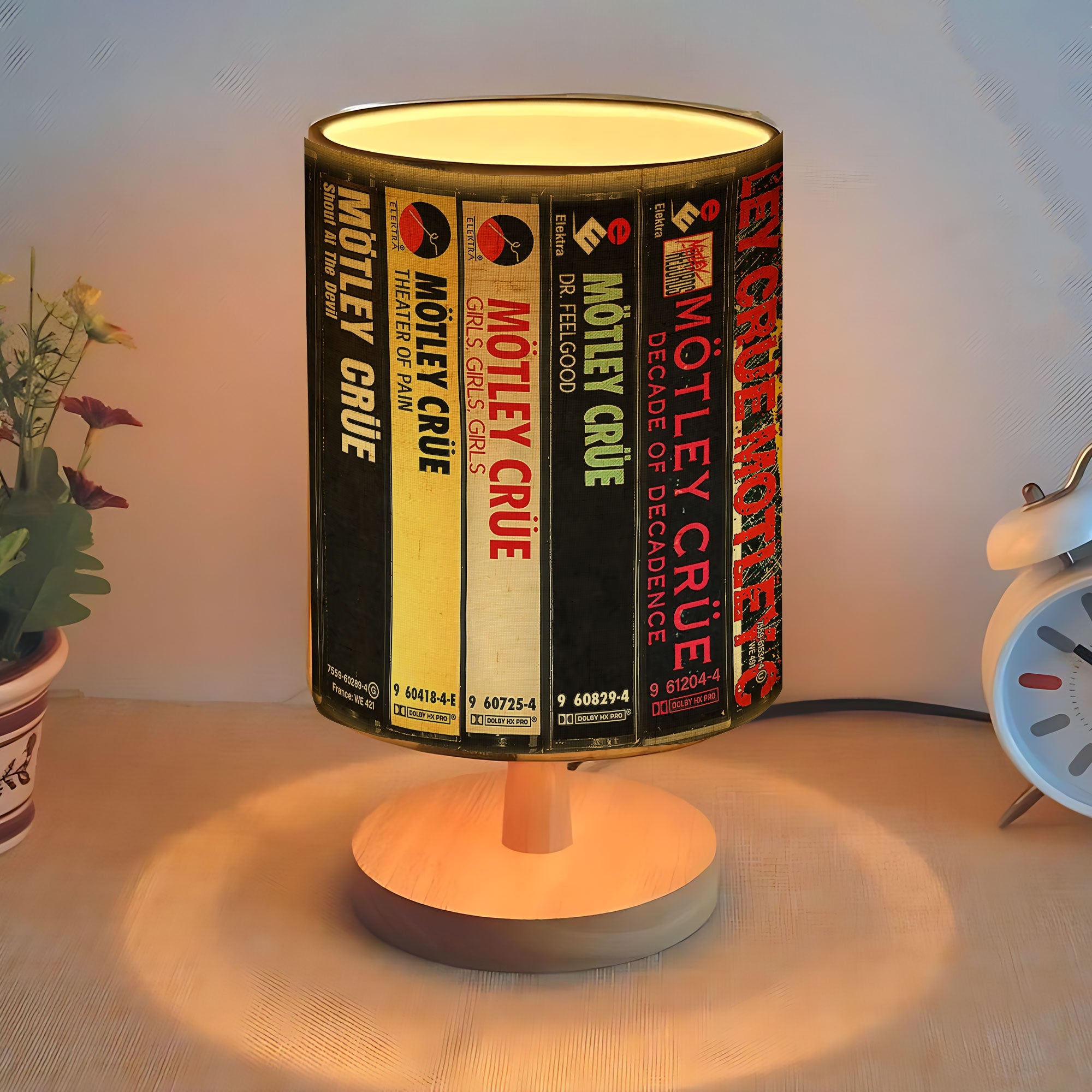 Retro Rock Music Album Spine Table Fabric Lamp Vintage Cassette Style Desk Light