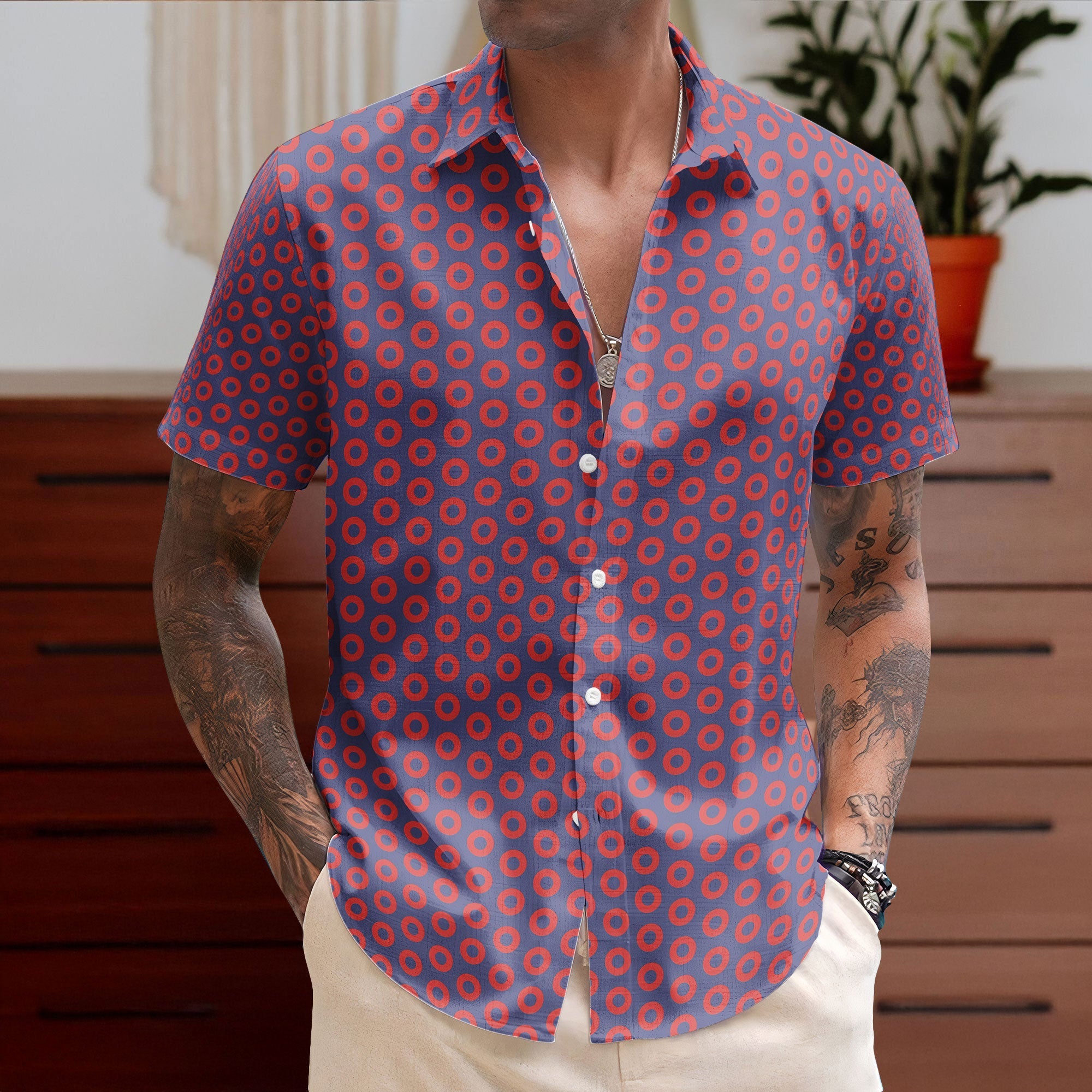 Phish Red Circle Donut Inspried Unisex Hawaiian Shirt – Retro Music Print Button-Up