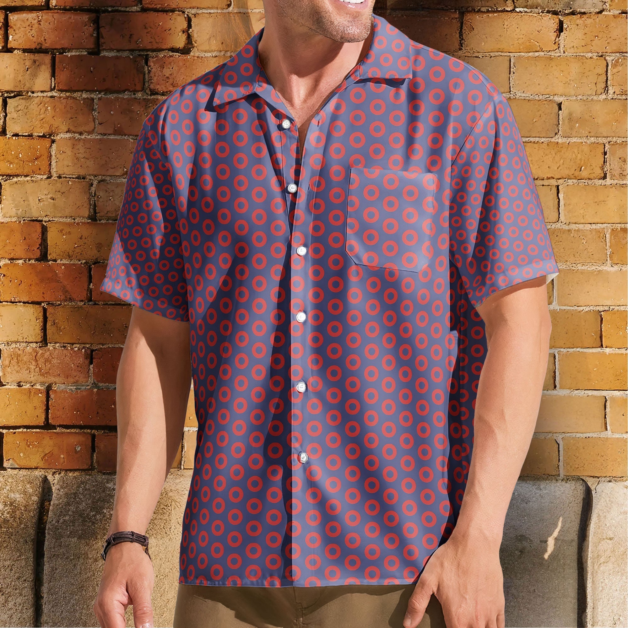 Phish Red Circle Donut Inspried Unisex Hawaiian Shirt – Retro Music Print Button-Up