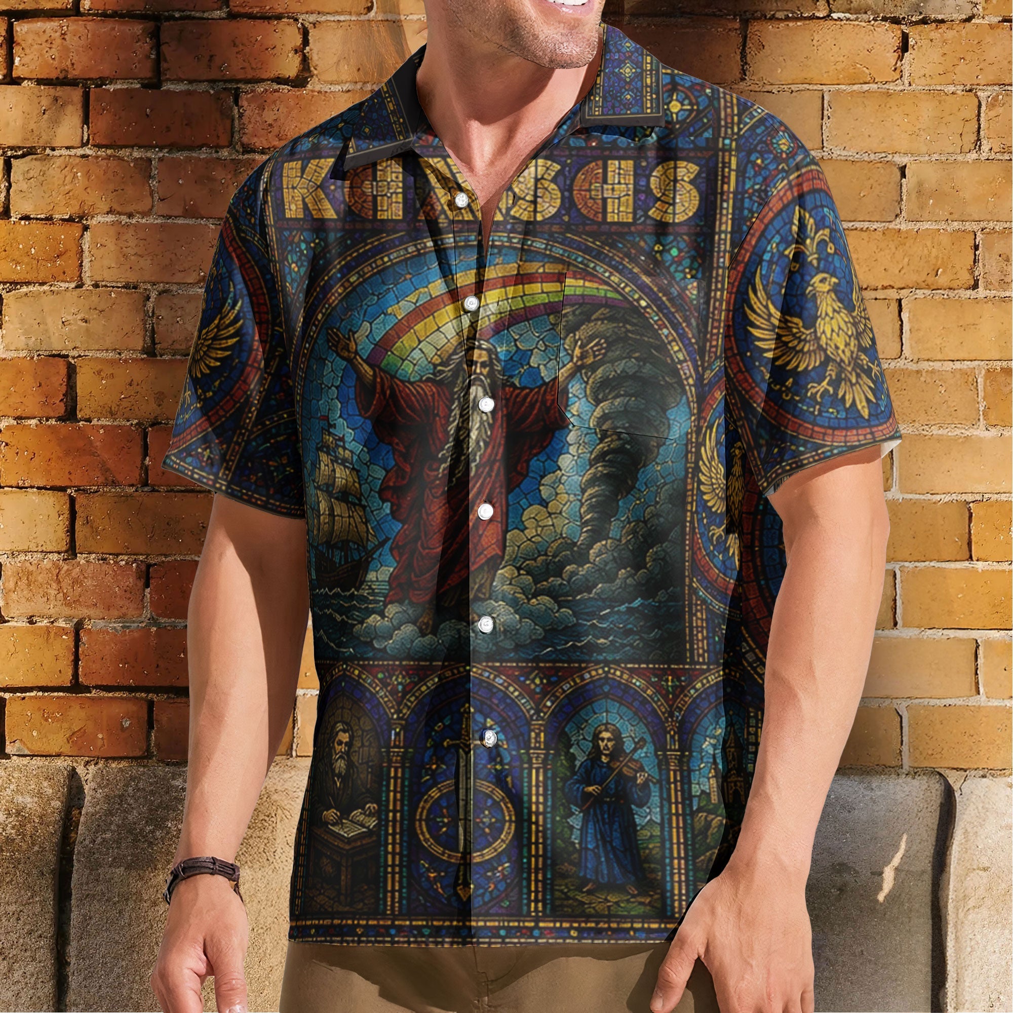 Kansas Hawaiian Shirt - Unisex Retro Dust In The Wind Cathedral Window Button Up