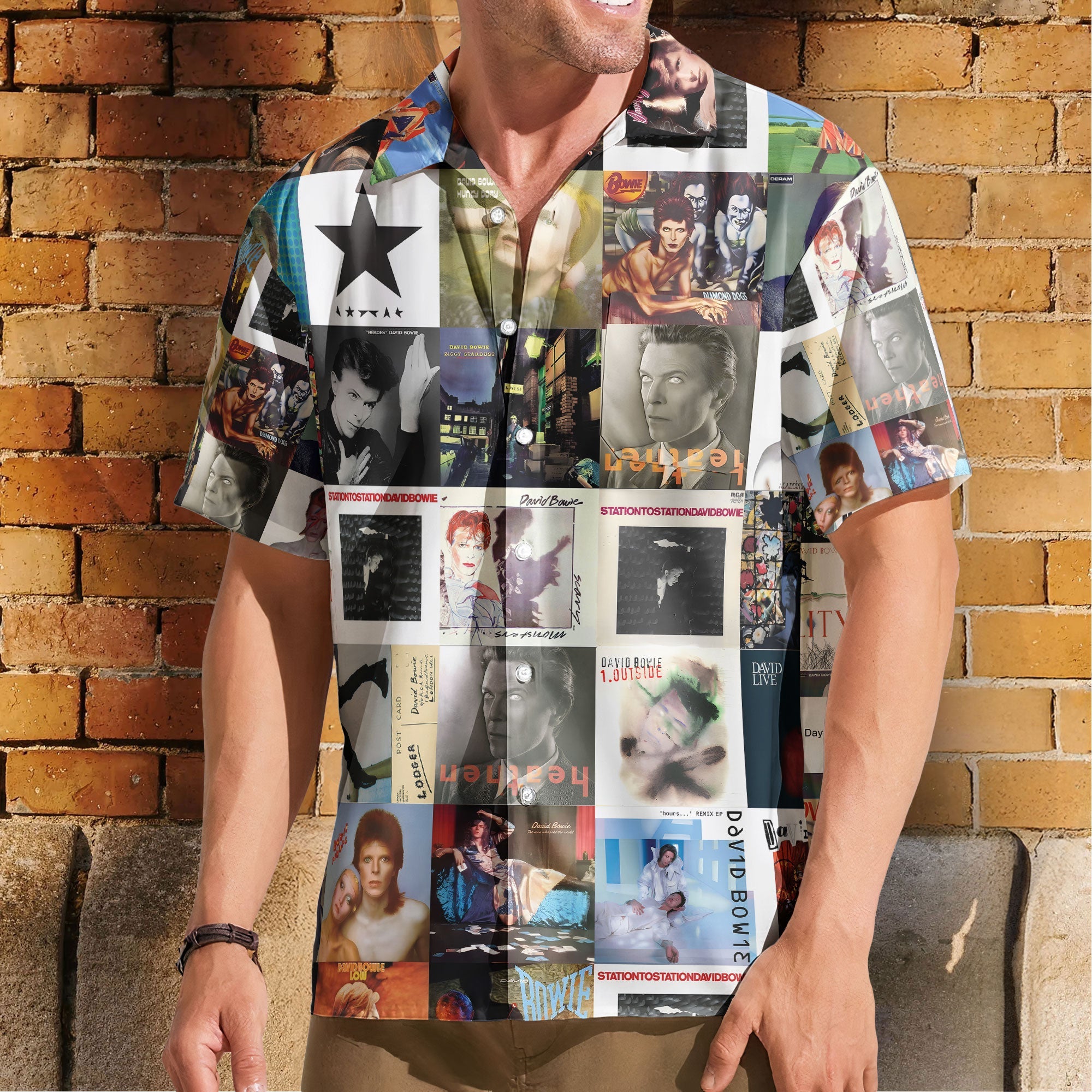 David Bowie Album Collage Hawaiian Shirt – Bowie Retro Album Art Inspired Shirt