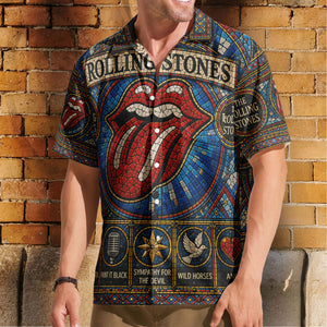 The Rolling Stones Hawaiian Shirt - Unisex Classic Rock Tongue Logo Button Up