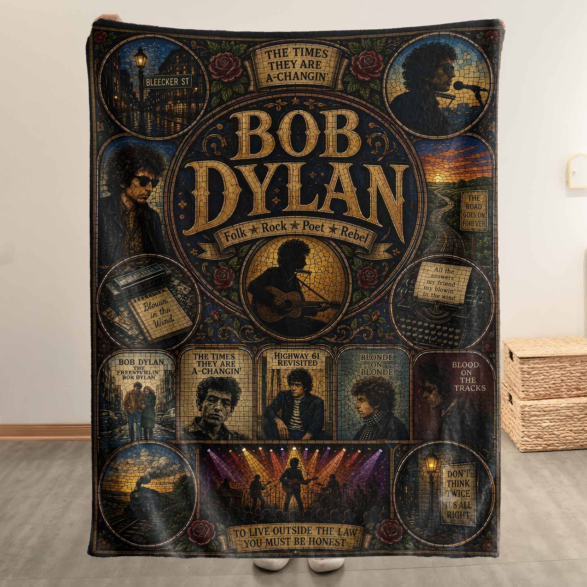 Bob Dylan Sherpa Blanket Blowin' In The Wind Stained Glass Blanket