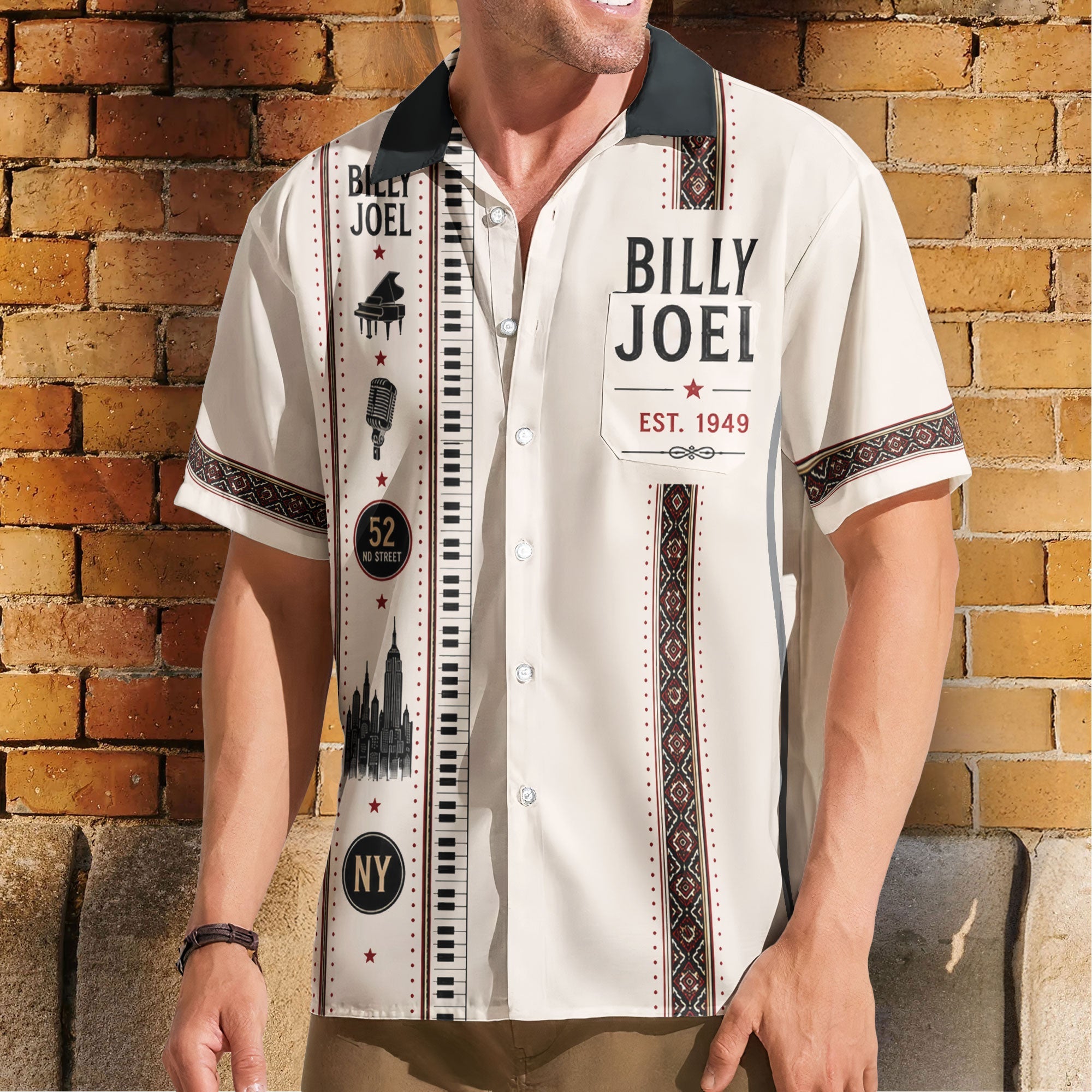 Billy Joel Hawaiian Shirt - Unisex Mexican Style Piano Keys Vertical Stripe Button Up