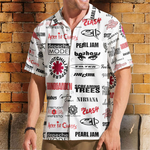 Grunge Rock Band Retro Rock Concert White Summer Button Up Hawaiian Shirt – Retro Music Album Art Inspired Unisex Shirt