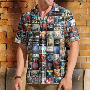 Oasis Band Album Cover Collage Hawaiian Shirt - Unisex 90s British Rock Concert Summer Button Up