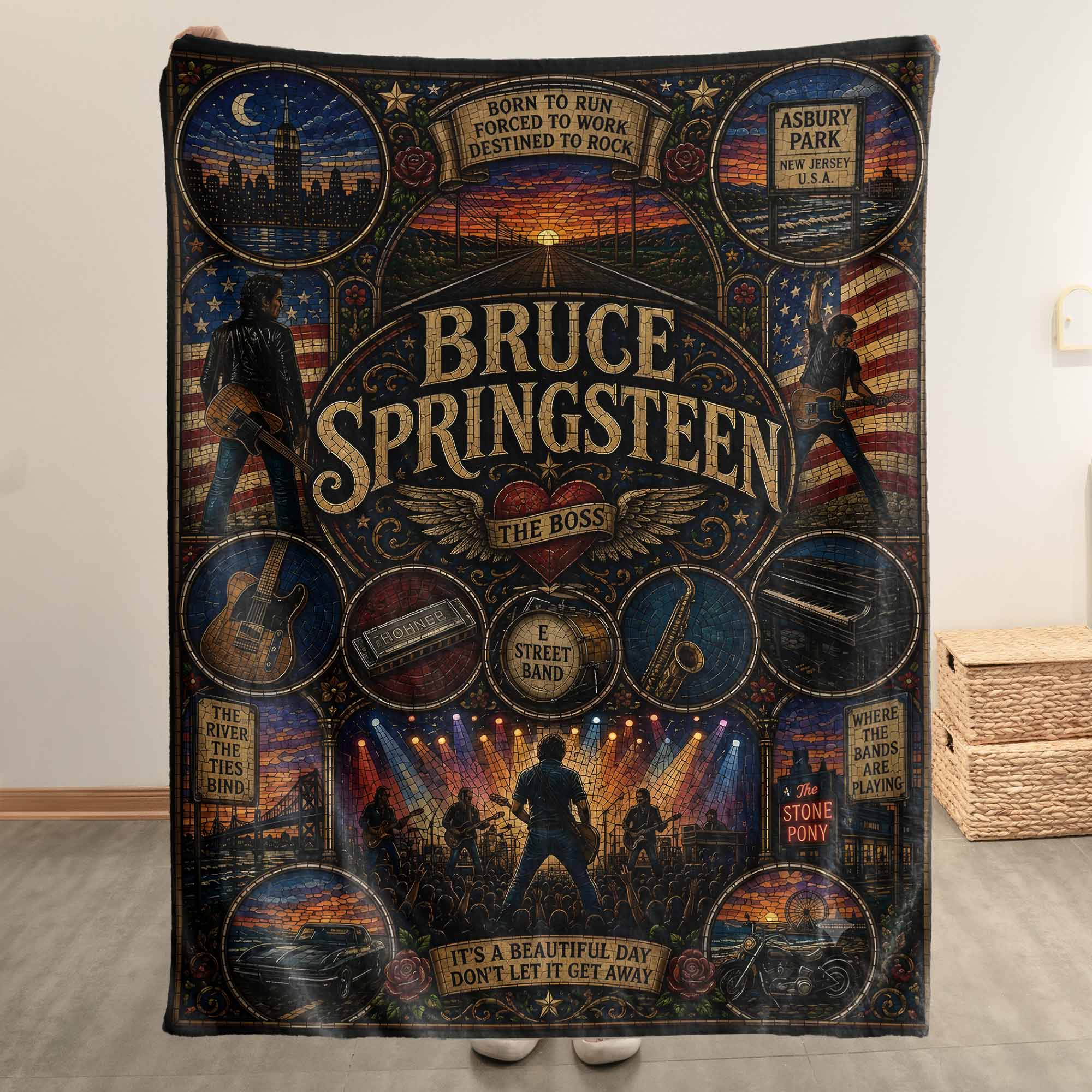 Bruce Springsteen Sherpa Blanket Born To Run Stained Glass Blanket