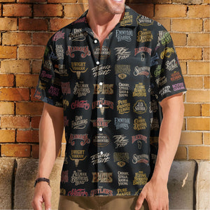 Country Rock Band Logos Hawaiian Shirt - Unisex Vintage Allman Brothers ZZ Top Black Beach Button Up