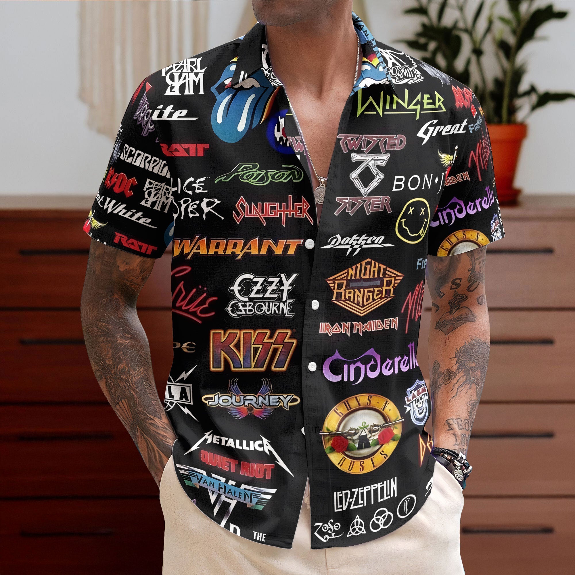 Rock Band Unisex Hawaiian Shirt – Retro Music Inspired Aloha Shirt