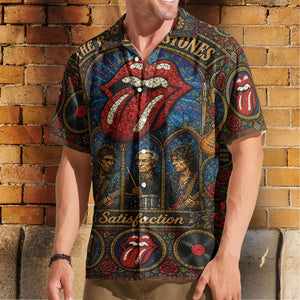 The Rolling Stones Gothic Stained Glass Hawaiian Shirt - Unisex Rock N Roll Concert Summer Button Up