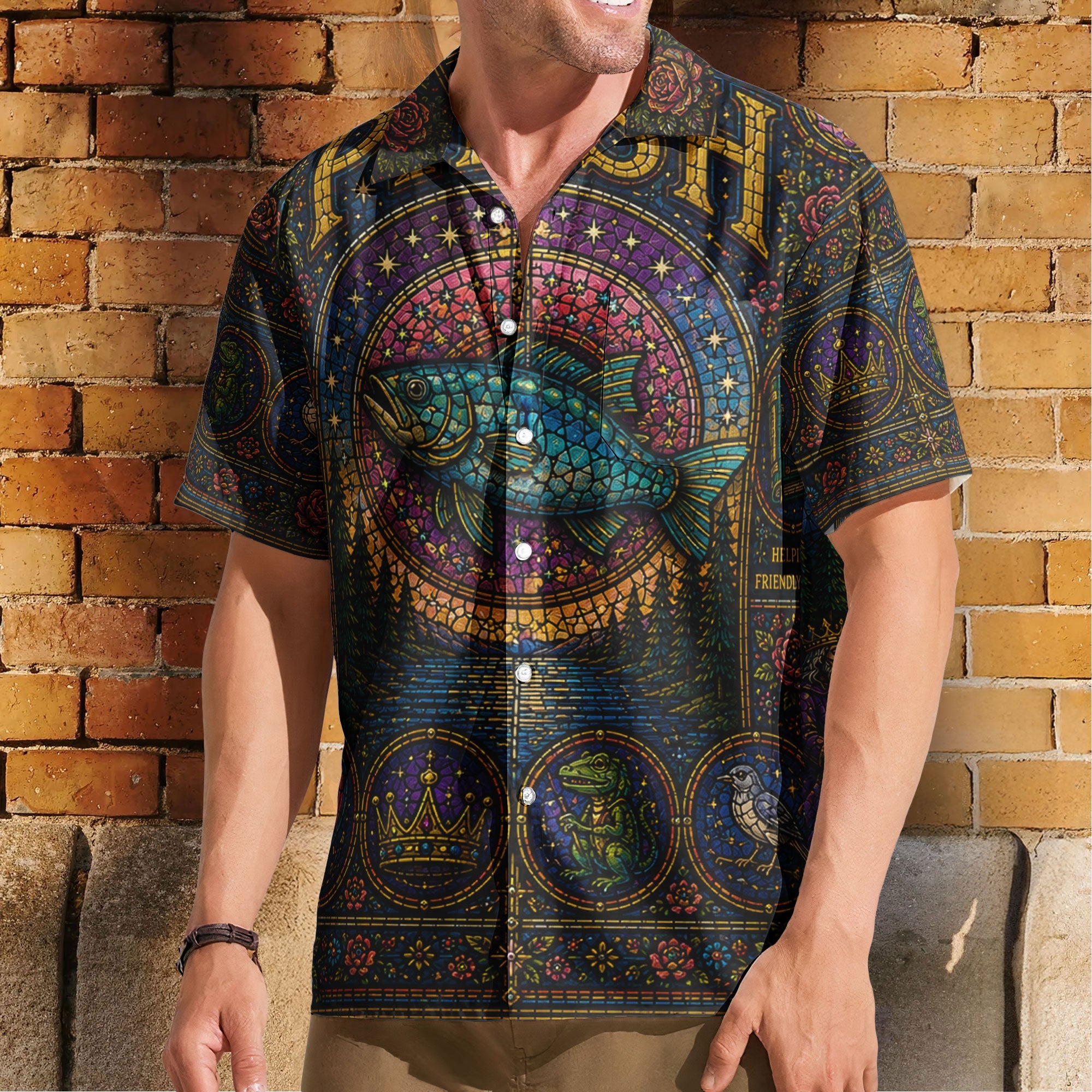 Phish Gothic Stained Glass Hawaiian Shirt - Unisex Retro Fish Logo Lizards Gamehendge Button Up