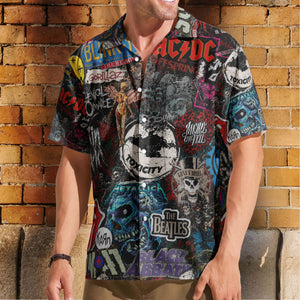 Rock Band Collage Hawaiian Shirt - Unisex Heavy Metal Grunge Summer Button Up - The Beatles Black Sabbath Concert Merch