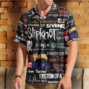 Famous Rock Music Bands Collage Hawaiian Shirt – Retro Music Album Art Inspired Unisex Shirt