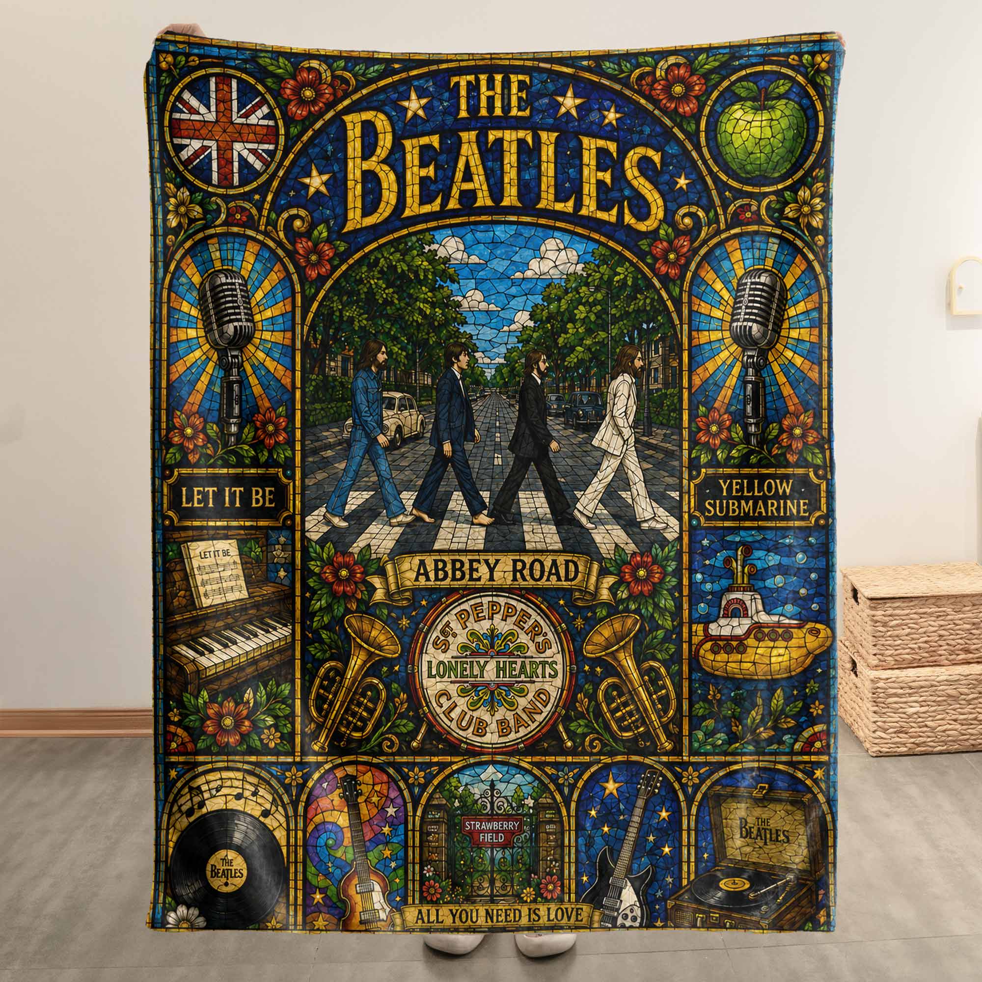 The Beatles Abbey Road Sherpa Sgt Pepper Stained Glass Blanket