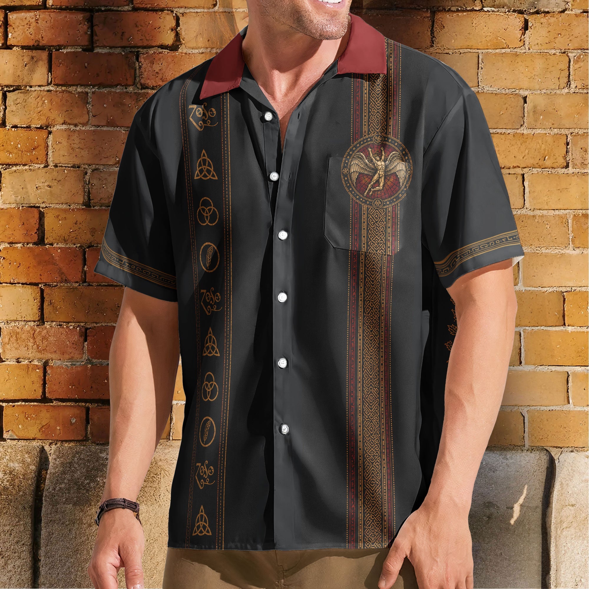 Led Zeppelin Hawaiian Shirt - Unisex Retro Zoso Swan Song Vertical Stripe Button Up
