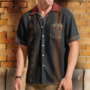 Led Zeppelin Hawaiian Shirt - Unisex Retro Zoso Swan Song Vertical Stripe Button Up
