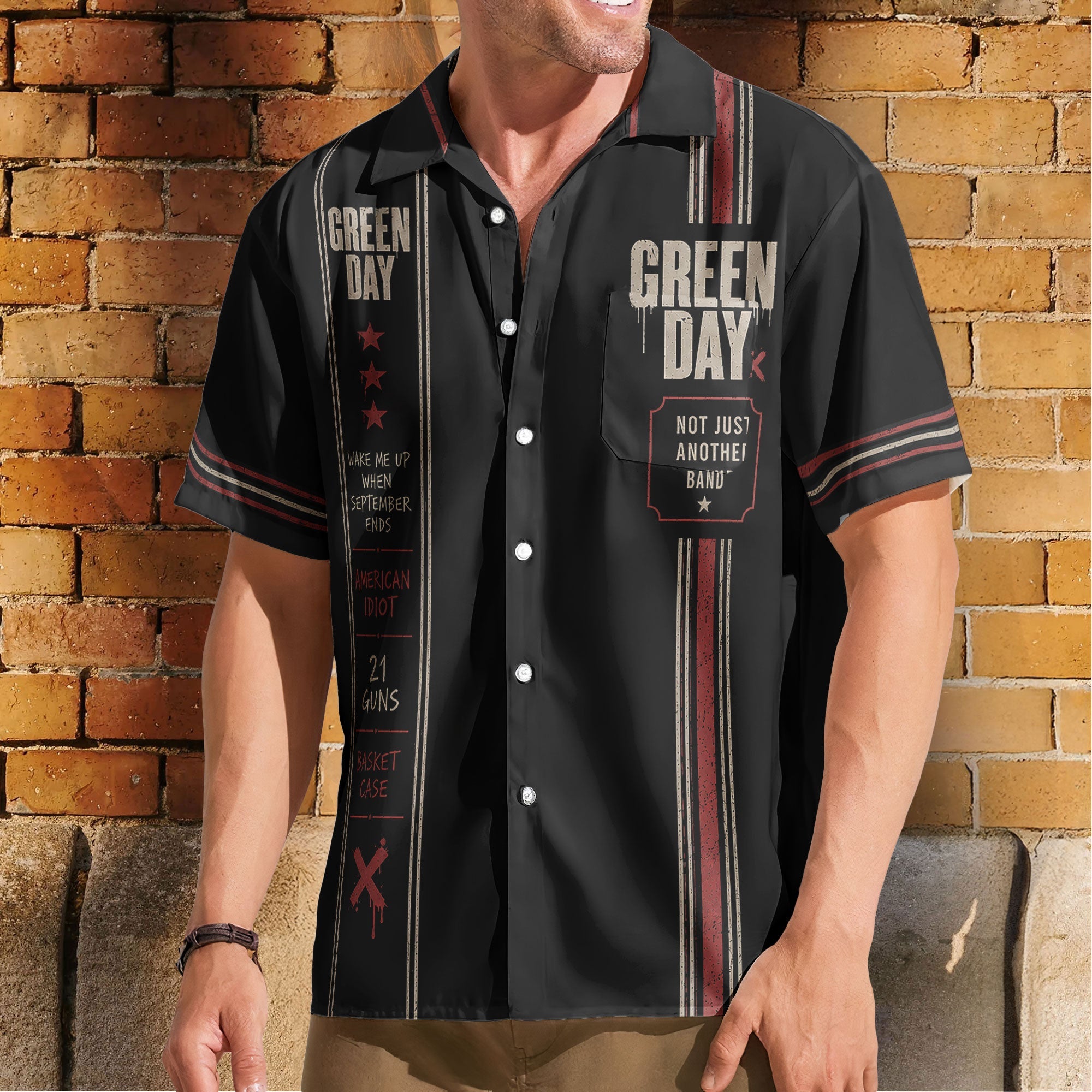 Green Day Luxury Design Hawaiian Shirt – Punk Rock Inspired Black Hawaiian Shirt