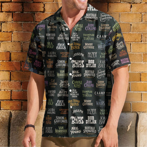 Vintage Folk Rock Band Logos Hawaiian Shirt – Unisex Retro Music Concert Summer Button Up