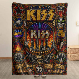 KISS Band Sherpa Blanket Detroit Rock City Stained Glass Blanket