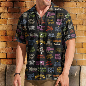Soul And Funk Logos Hawaiian Shirt - Unisex Retro Motown Concert Black Summer Button Up