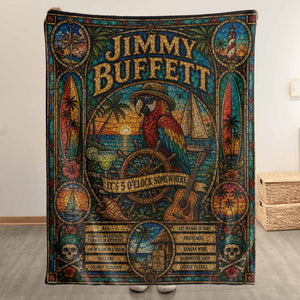 Jimmy Buffett Sherpa Blanket Margaritaville Stained Glass Tropical Coastal Blanket