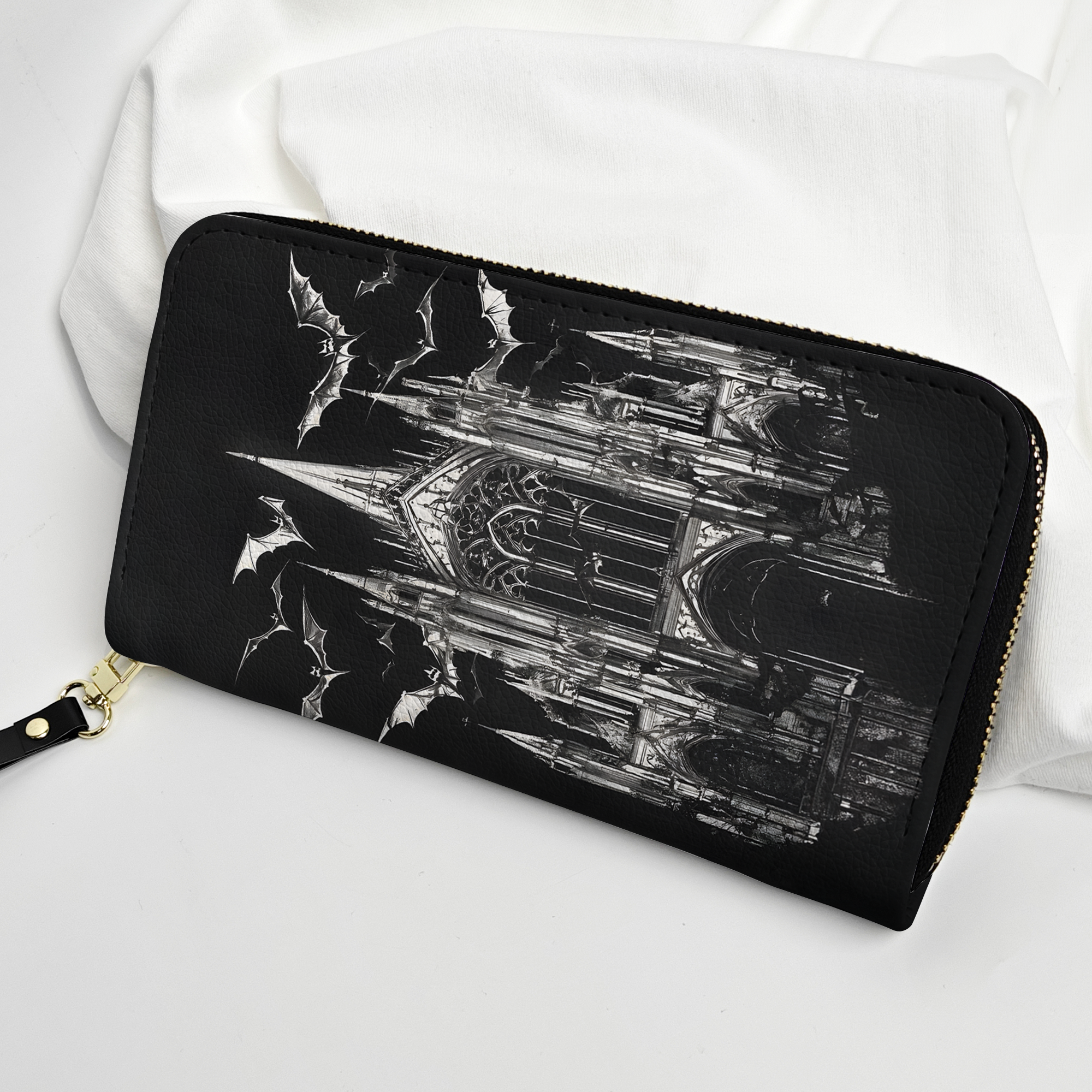 Gothic Cathedral & Bats Leather Handbag & Wallet Set