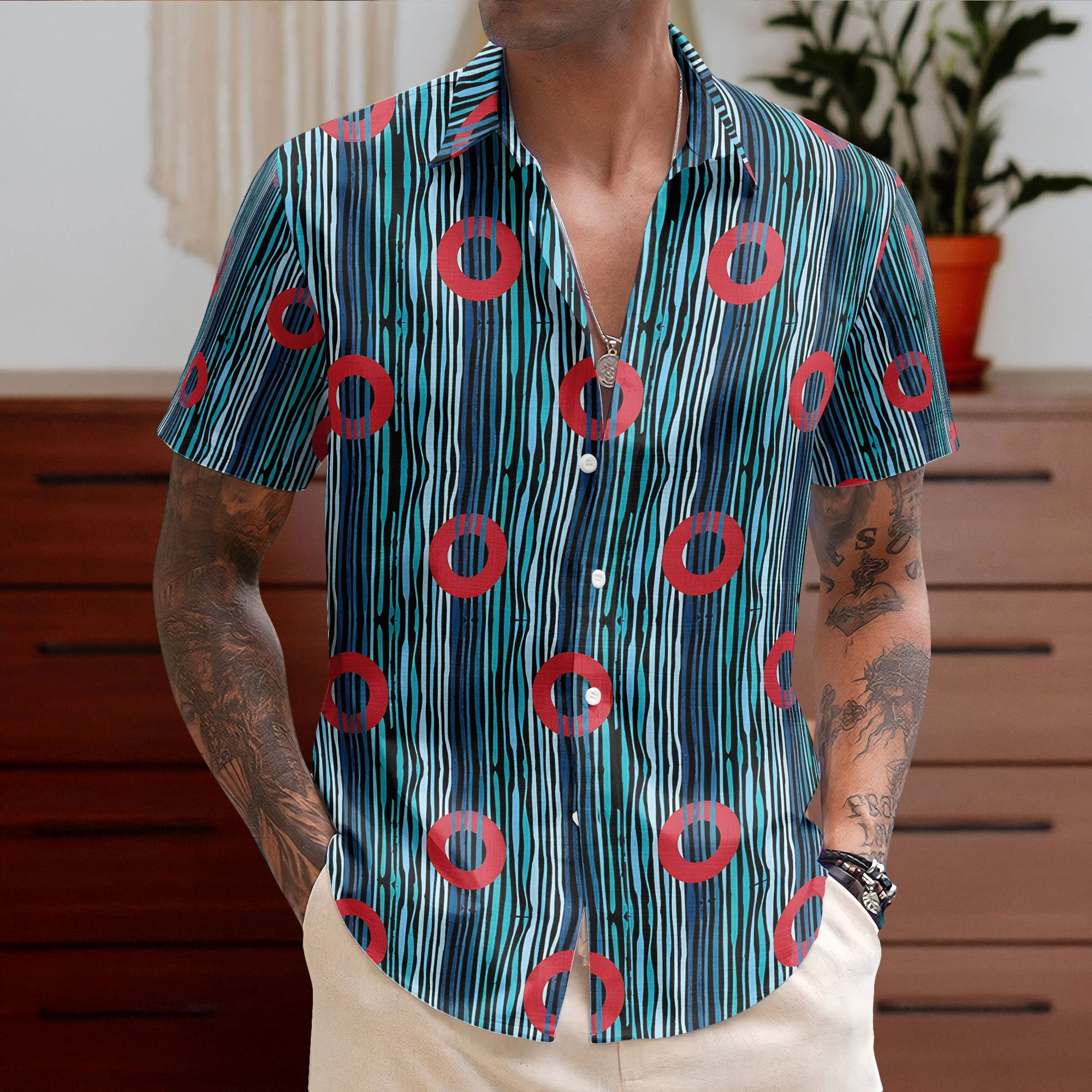 Phish Red Circle Donut Wave Inspried Unisex Hawaiian Shirt – Retro Music Button-Up Shirt