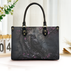 Raven Gothic Leather Handbag & Wallet Set-Dark Elegance with Enchanted Floral Accents