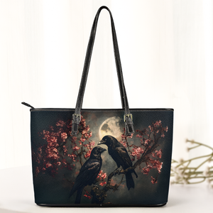 Raven Couple in Dark Forest - Leather Handbag & Wallet Set