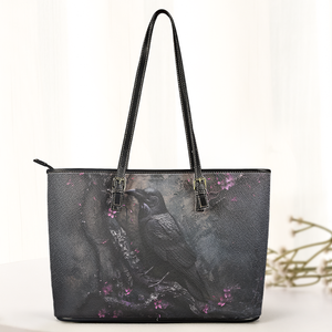 Raven Gothic Leather Handbag & Wallet Set-Dark Elegance with Enchanted Floral Accents
