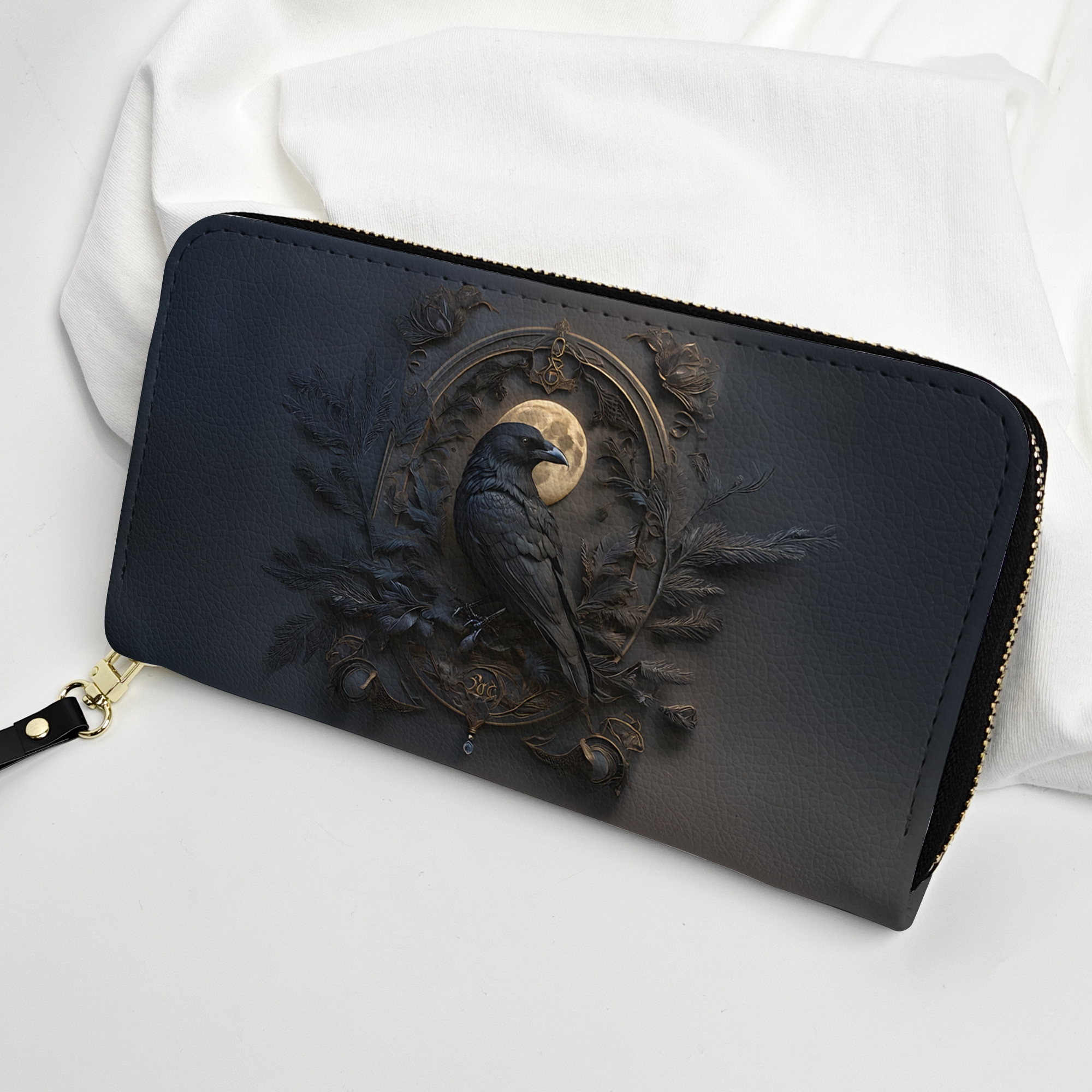 Gothic Raven & Moon Leather Handbag & Wallet Set Dark Fantasy Elegance