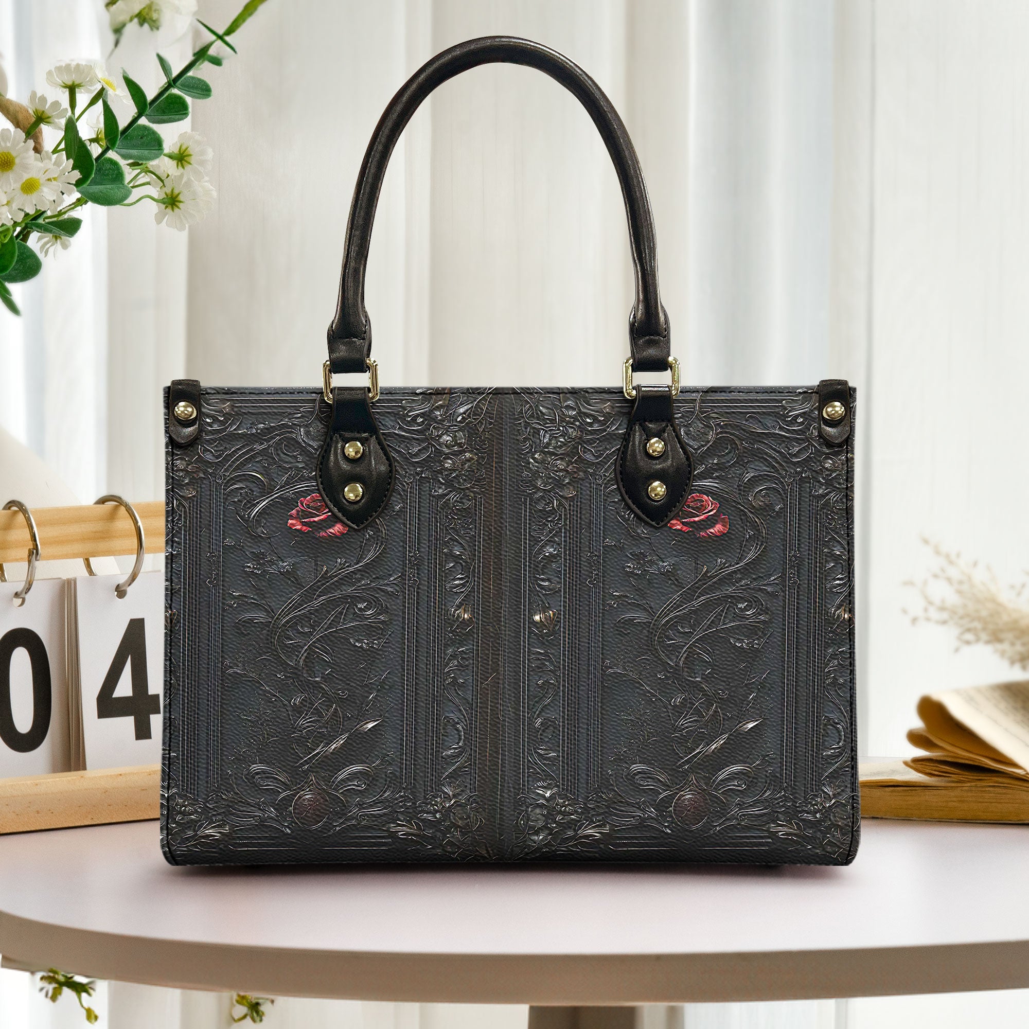 Vintage Gothic Rose Journal - Dark Romantic Leather Handbag & Wallet Set