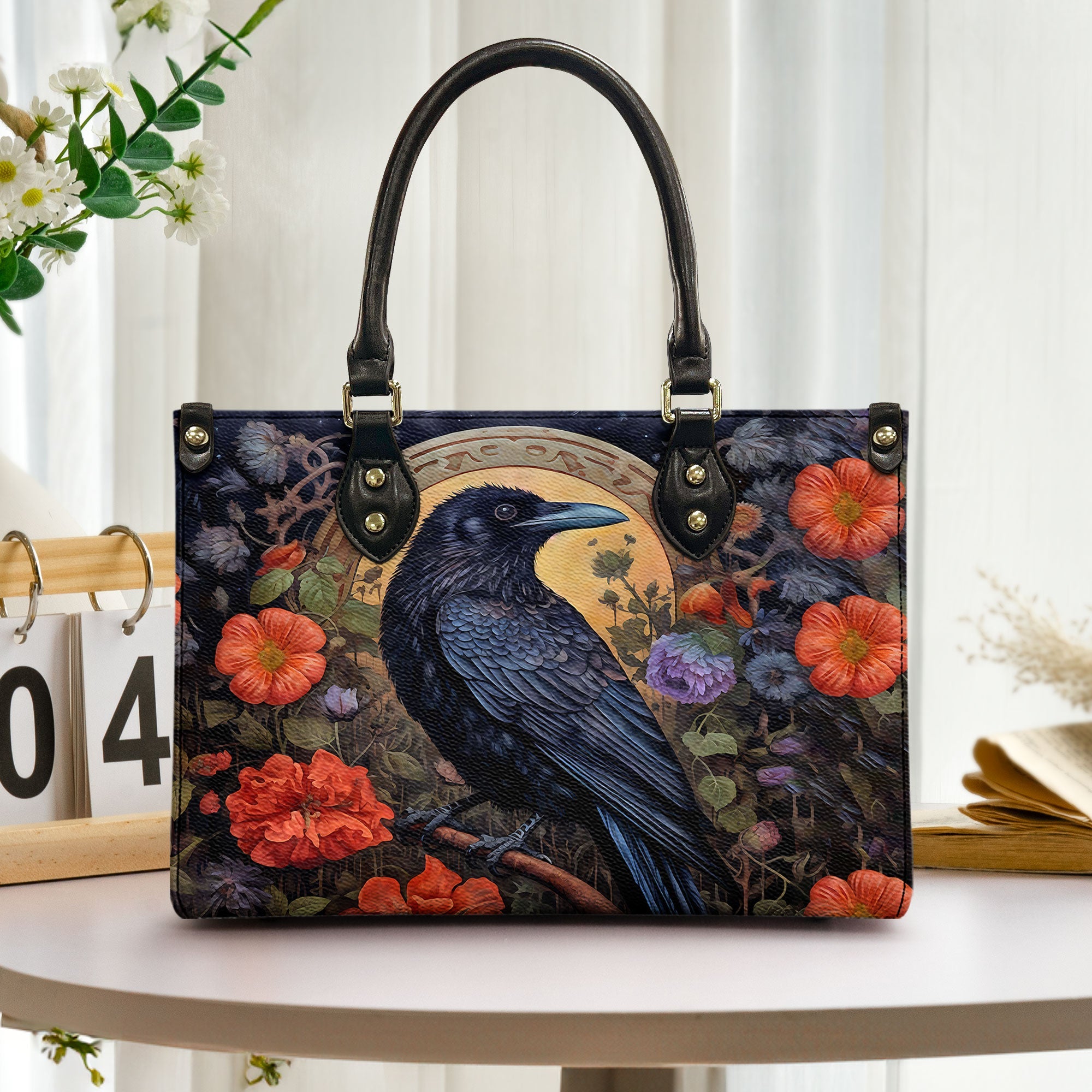 Nevermore Raven Leather Handbag & Wallet Set Gothic Elegance in Bloom