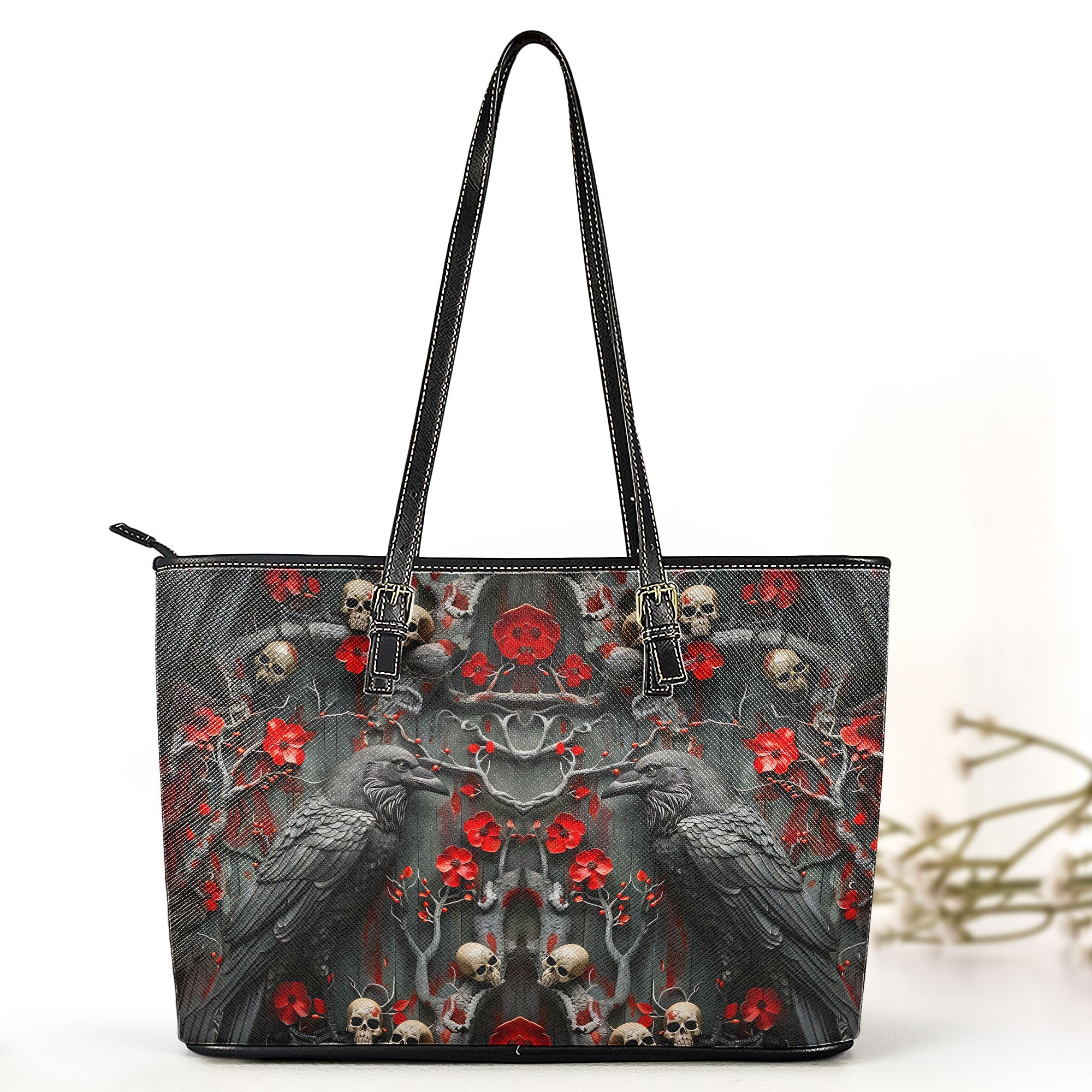 Gothic Raven & Skull Gothic Leather Handbag & Wallet Set