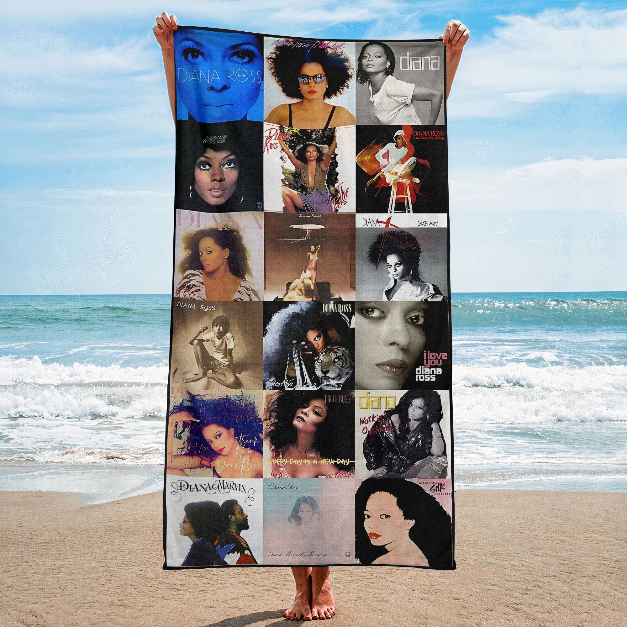 Diana Ross 2 Beach Towel Album Cover Collage Classic Pop And Rock Towel