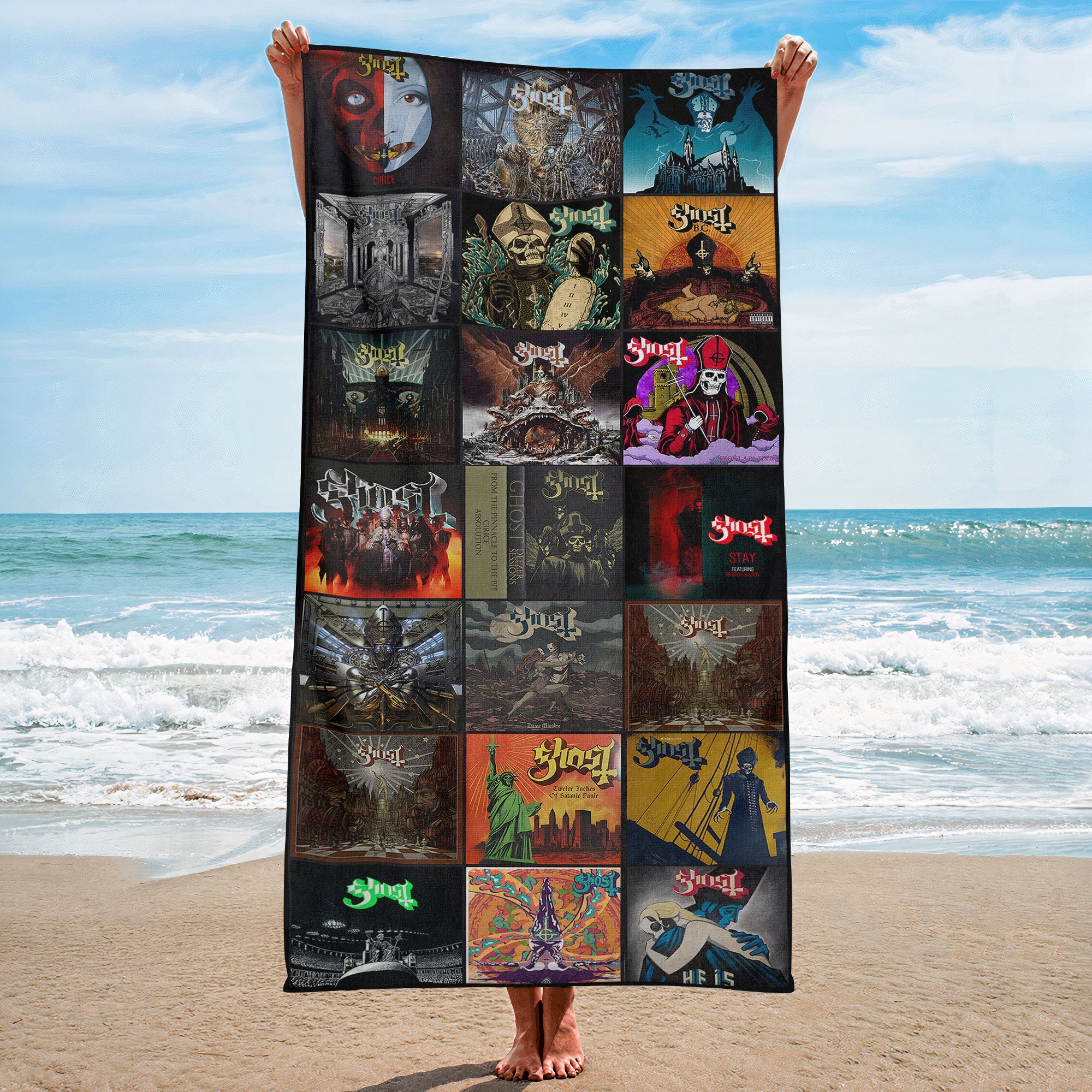 Ghost Beach Towel Album Cover Collage Classic Rock Towel