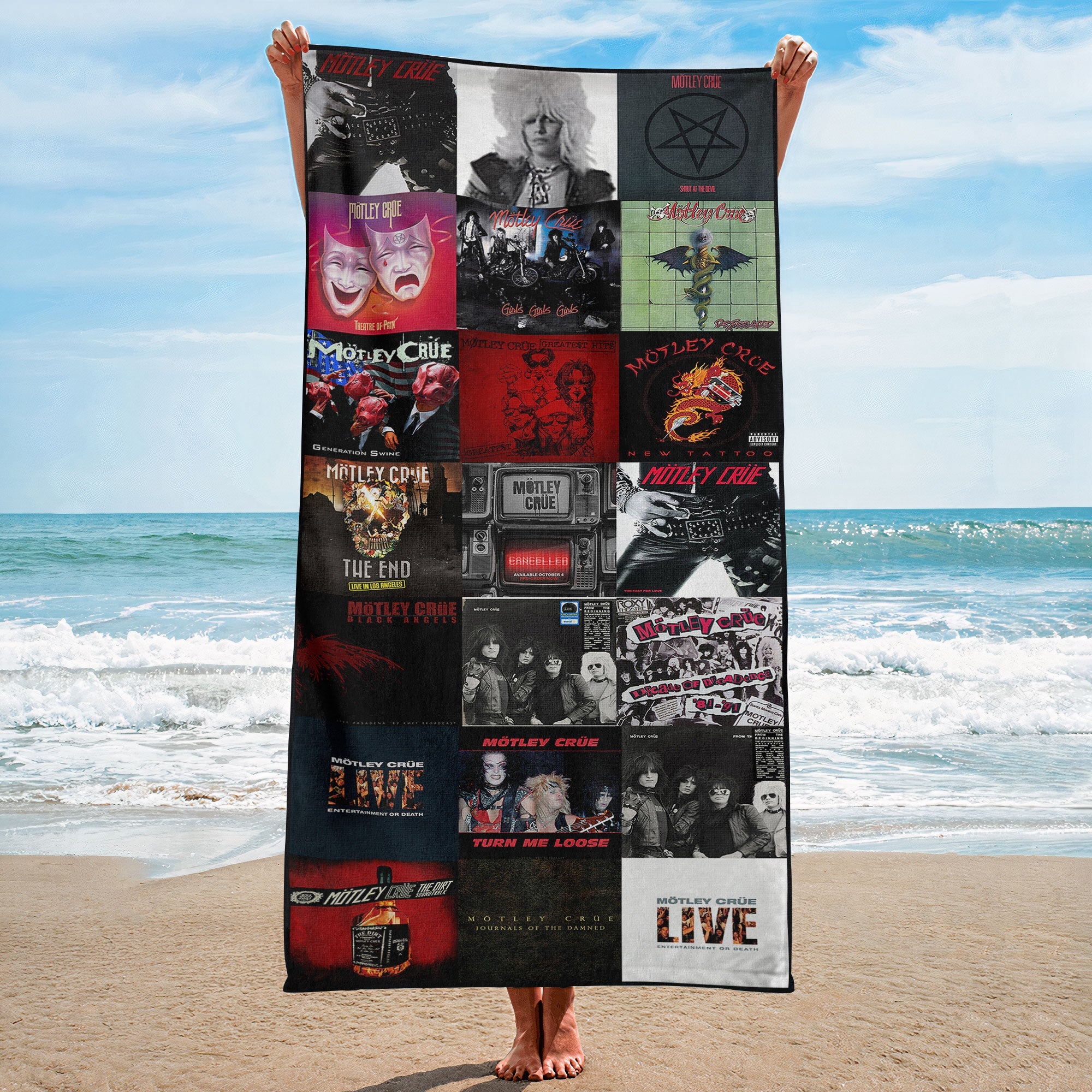 Mötley Crüe Beach Towel Album Cover Collage Heavy Meatal Towel