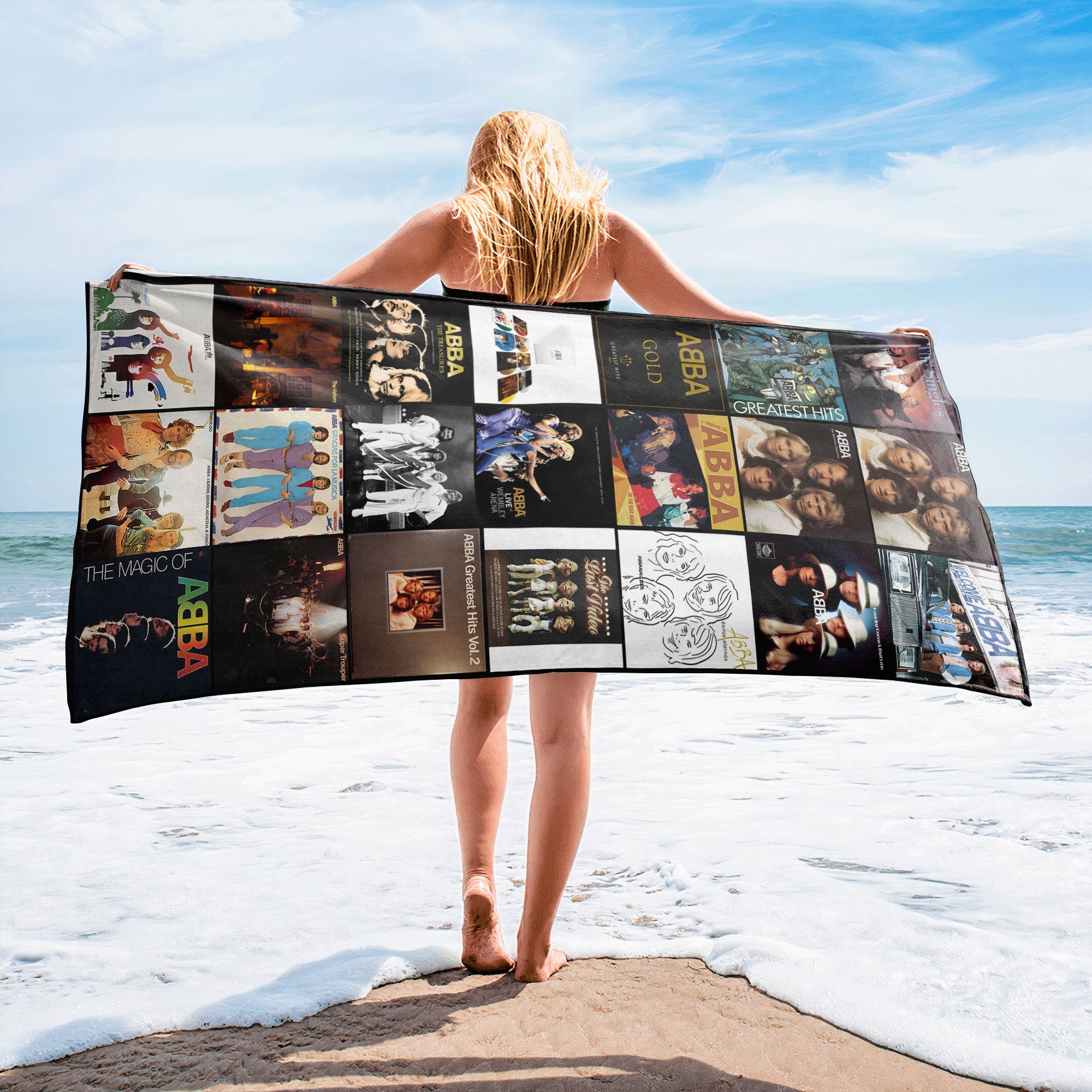 ABBA Beach Towel Album Cover Collage Classic Rock Towel