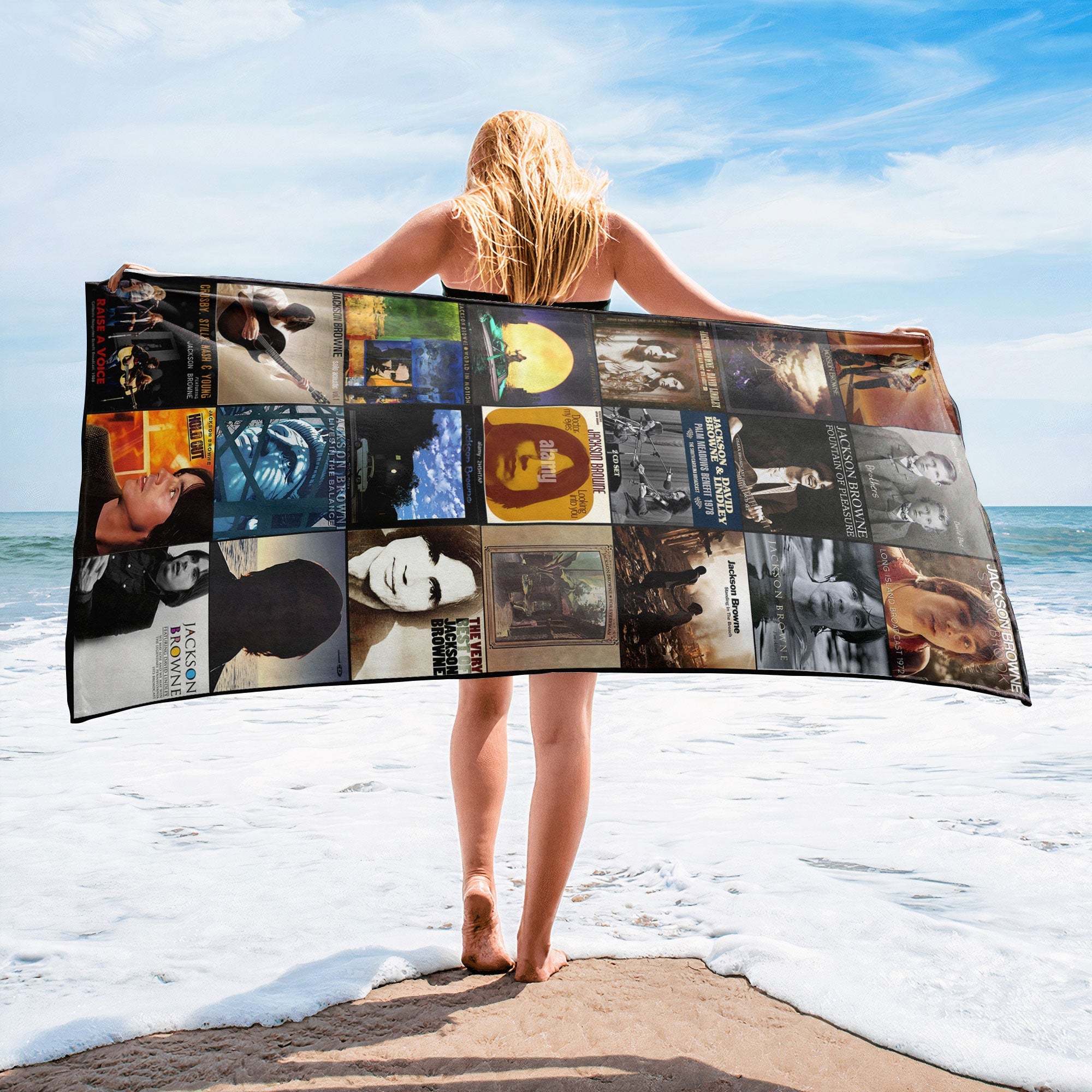 Jackson Browne Beach Towel Album Cover Collage Classic Rock Towel