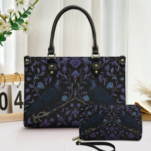 Edgar Allan Poe Raven Inspired Leather Handbag & Wallet Set