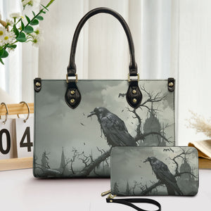 The Raven Gothic Leather Handbag & Wallet Set Dark Literature Inspired