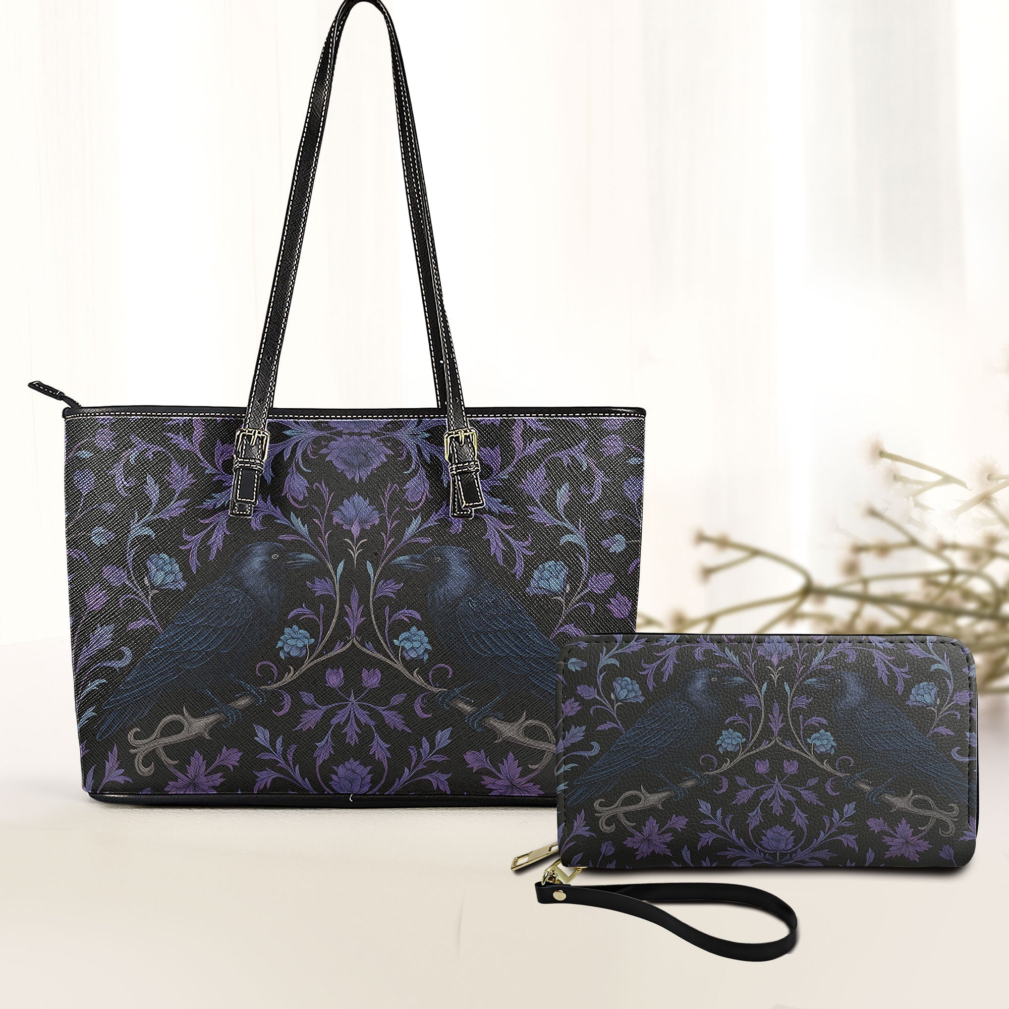 Edgar Allan Poe Raven Inspired Leather Handbag & Wallet Set