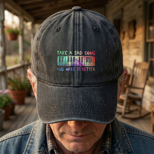 Take A Sad Song Piano Cap Vintage Blue Dad Hat, Retro Music Quote Minimalist Piano Hat (With Box)
