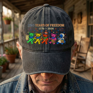 Grateful Dead 250 Years Of Freedom 1776 2026 4th of July Dancing Bears Denim Cap Retro Vintage Dad Cap Gift For Dad (With Box)