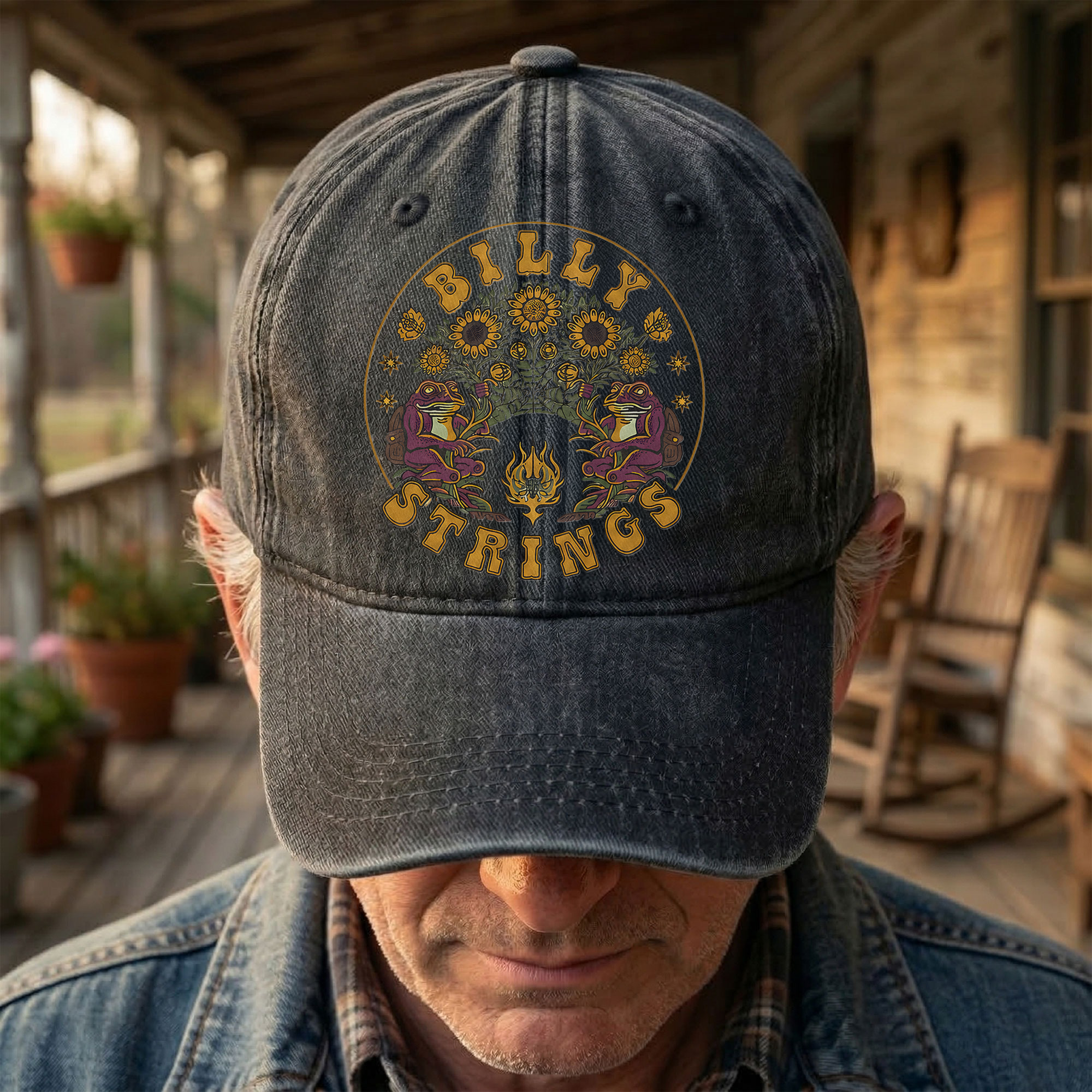Billy Strings Sunflowers Frog Graphic Cosmic Bluegrass Retro Denim Cap Retro Vintage Dad Cap Gift For Dad (With Box)