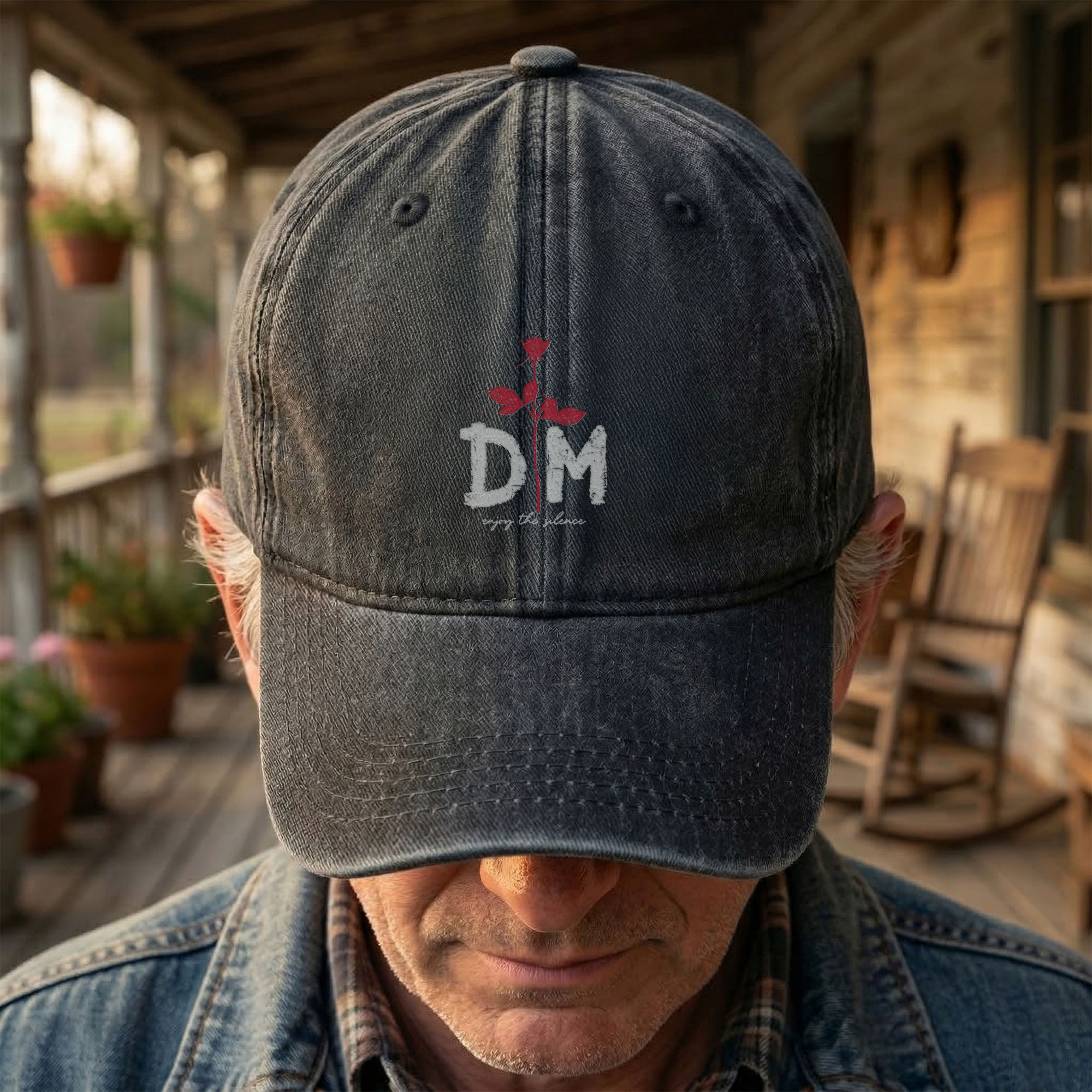 DM Rose Denim Cap Minimalist Depeche Mode Inspired Dad Hat (With Box)